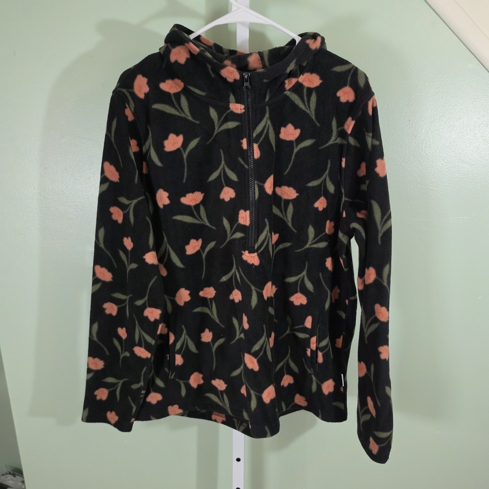 O'Neill Josie Women's Fleece Hoodie 1/2 Zip Pullover Jacket Black Floral Size XL